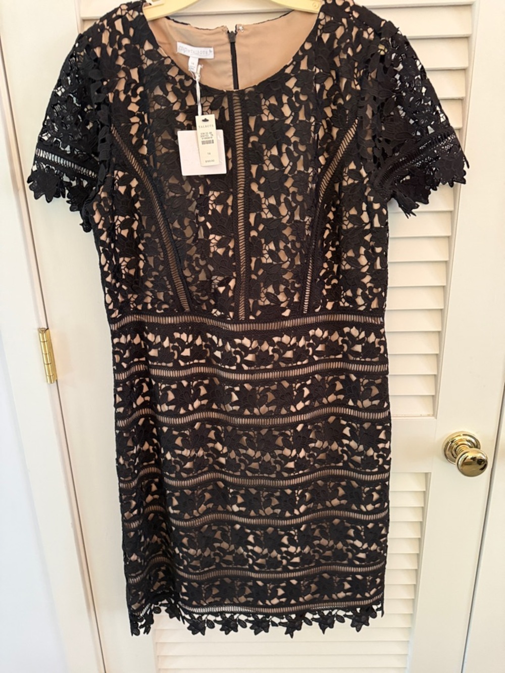 Talbots Black Lace Midi Dress with Nude Underlay